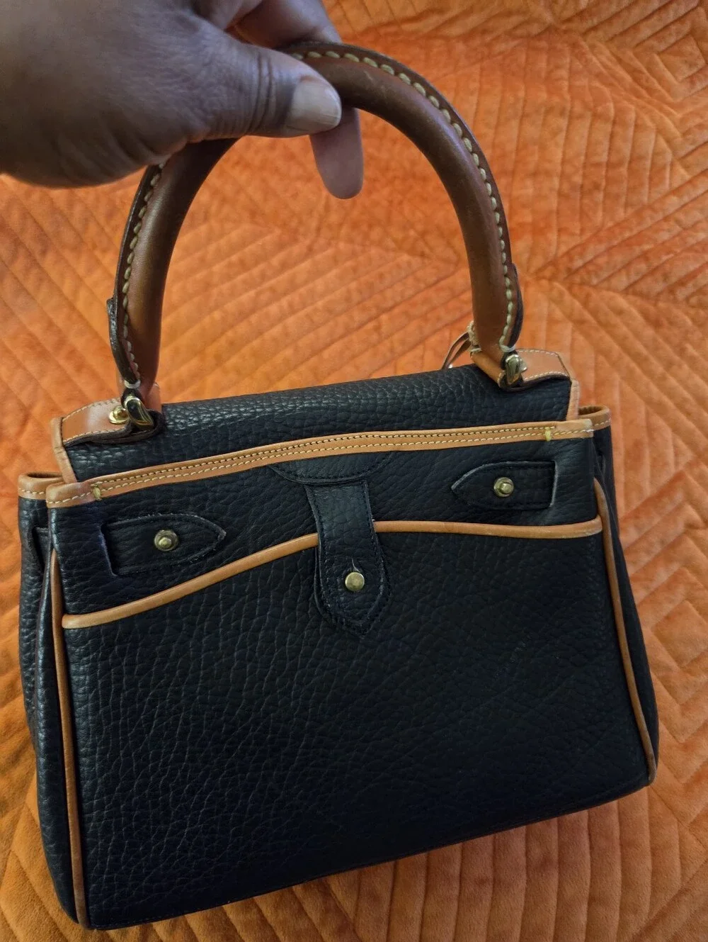Vintage 1990s Dooney & Bourke All-Weather Leather Black British Tan Top Handle